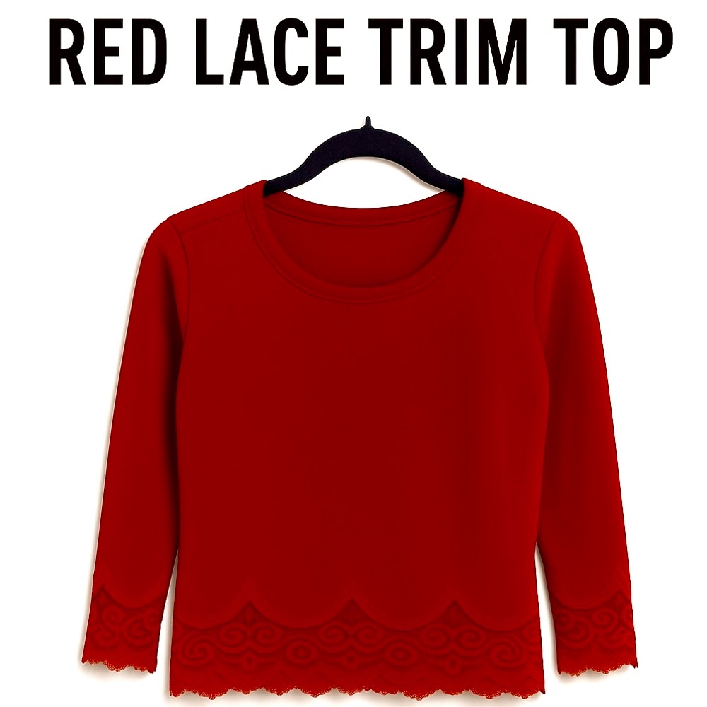 Simply Styled Red Lace Hem Cropped Top – Women’s Medium